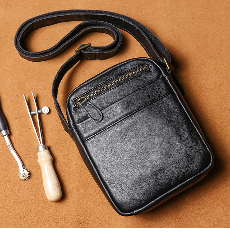 GURO High Quality Head Layer Cowhide Shoulder Bag Men's Genuine Leather Small Crossbody Man's Luxury Satchel Daily Mobile Pouch