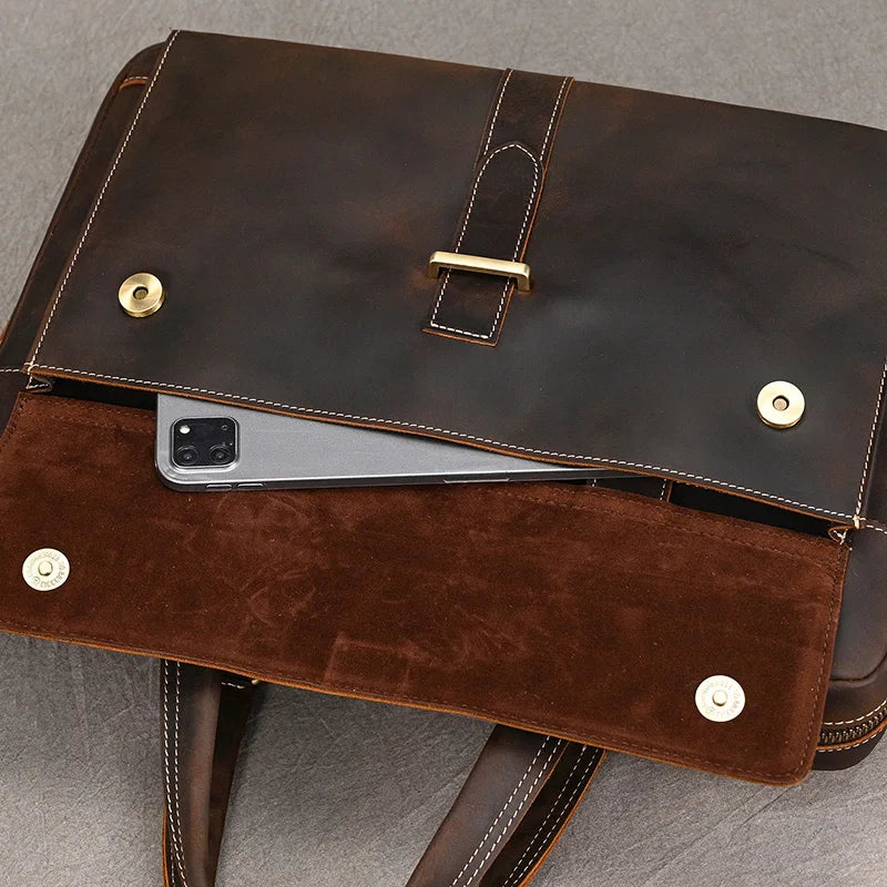 Genuine Leather Briefcase For Men Male Cowskin Laptop Business Handbag Vintage Style Crazy horse leather Shoulder Crossbody Bag
