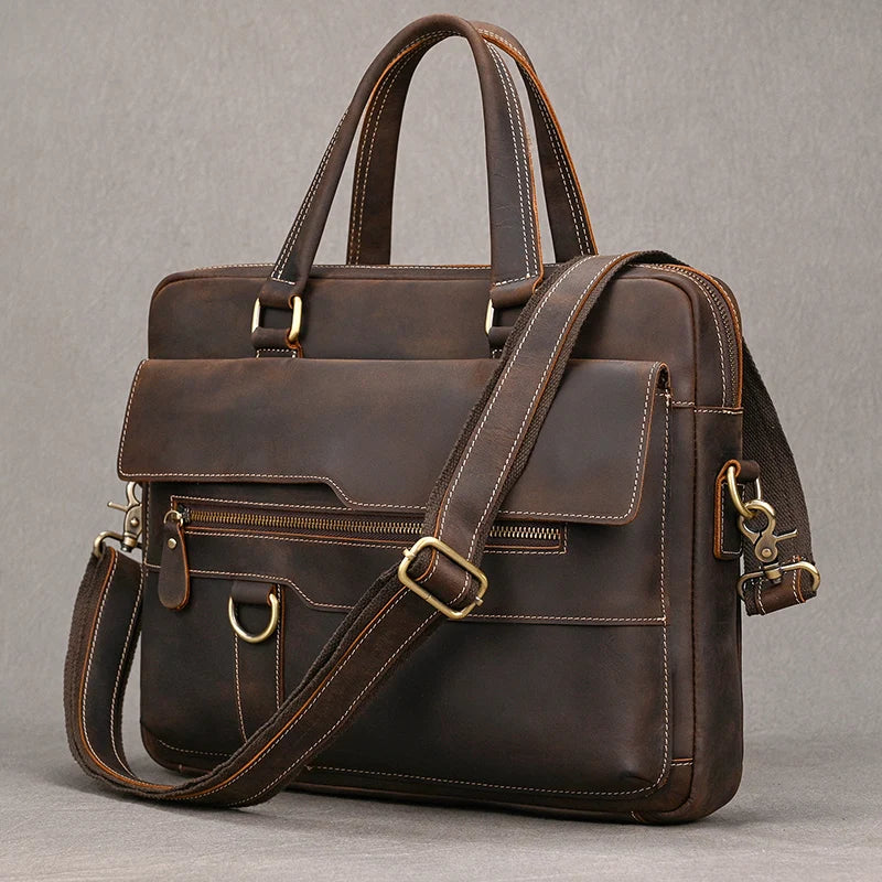 Genuine Leather Briefcase For Men Male Cowskin Laptop Business Handbag Vintage Style Crazy horse leather Shoulder Crossbody Bag