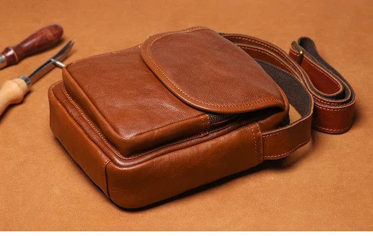 GURO High Quality Head Layer Cowhide Shoulder Bag Men's Genuine Leather Small Crossbody Man's Luxury Satchel Daily Mobile Pouch