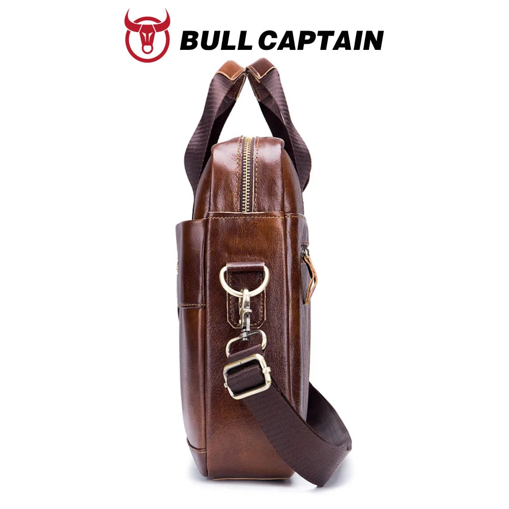 BULLCAPTAIN Briefcase Shoulder Messenger Bags Men's Genuine Leather 14-inch Laptop Bag's Men's Briefcase Office Business Handbag