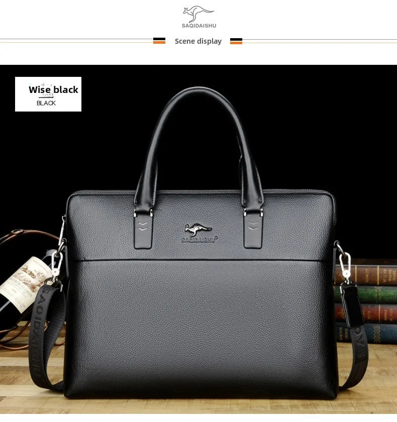 Briefcase men's genuine leather business men's bag handbag single shoulder large capacity casual cowhide crossbody computer bag
