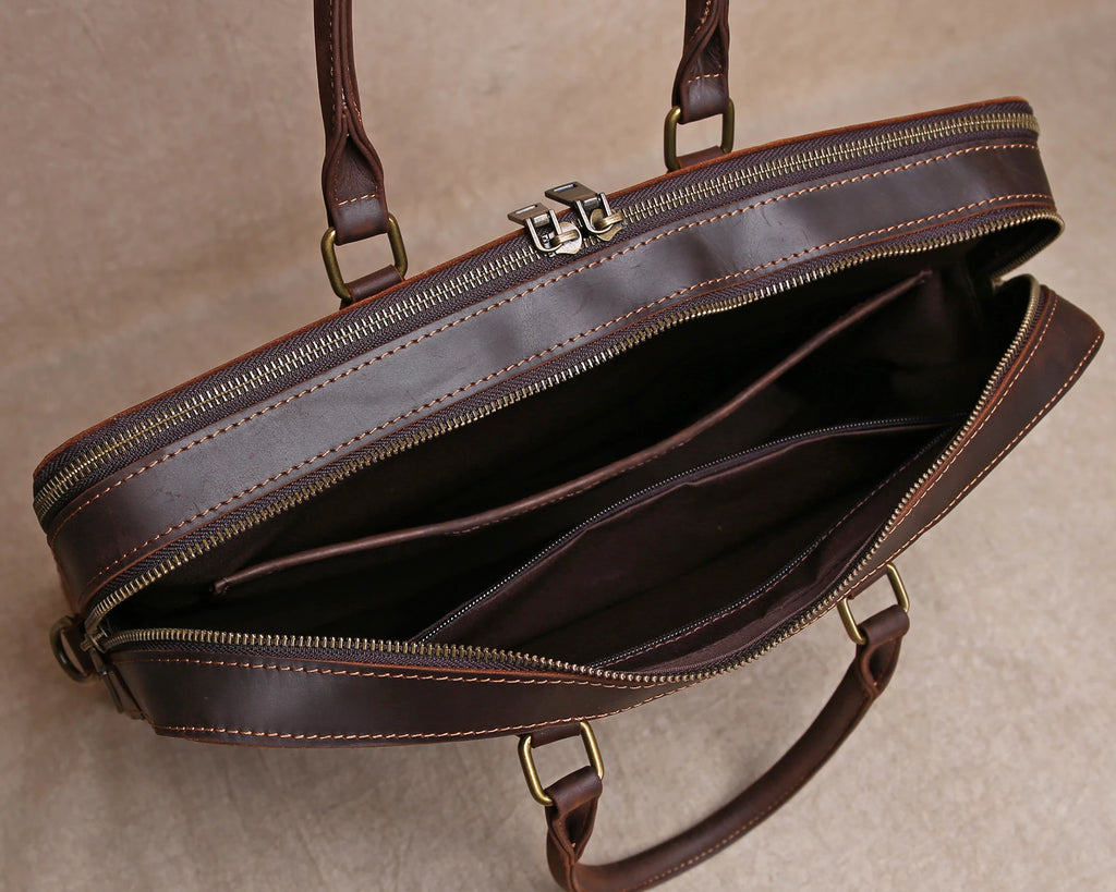 Original Business Casual Genuine Leather Briefcase, Hand-Held Bag, Top Layer Cowhide Computer Bag, Single-Shoulder Bag