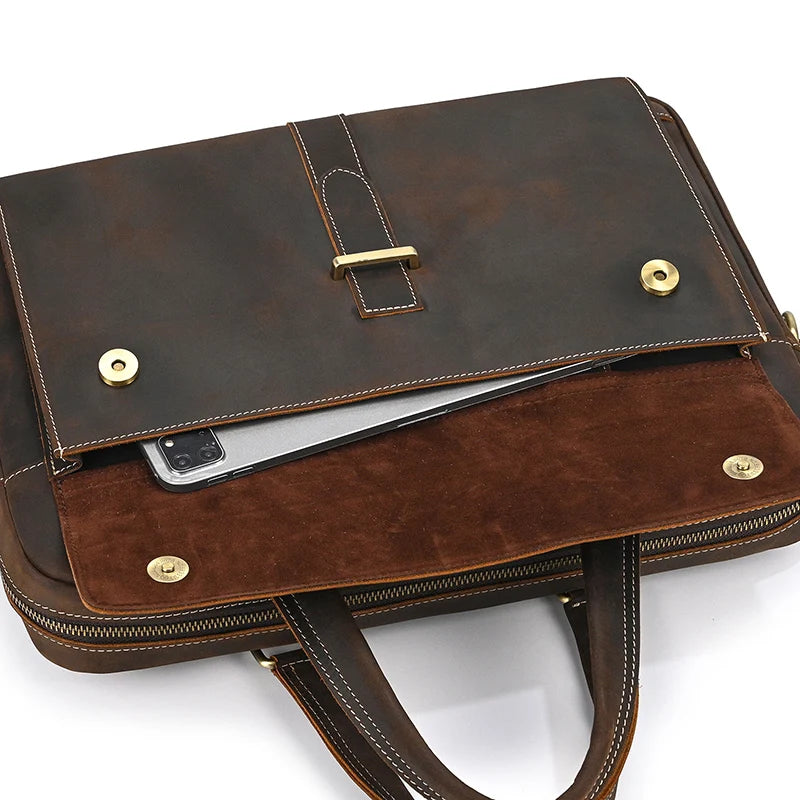 Genuine Leather Briefcase For Men Male Cowskin Laptop Business Handbag Vintage Style Crazy horse leather Shoulder Crossbody Bag
