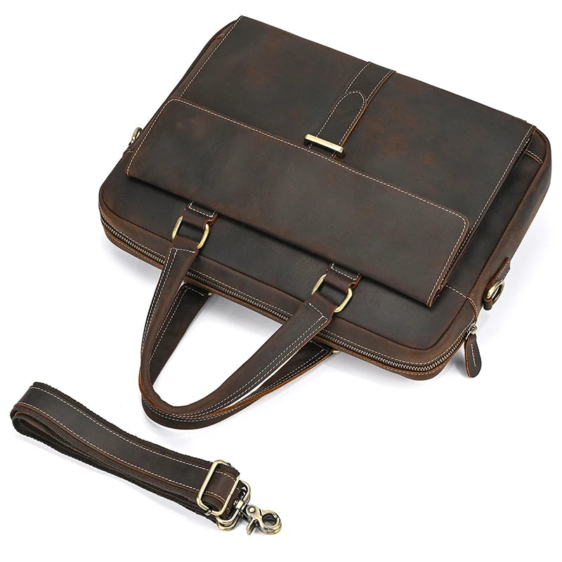 Genuine Leather Briefcase For Men Male Cowskin Laptop Business Handbag Vintage Style Crazy horse leather Shoulder Crossbody Bag