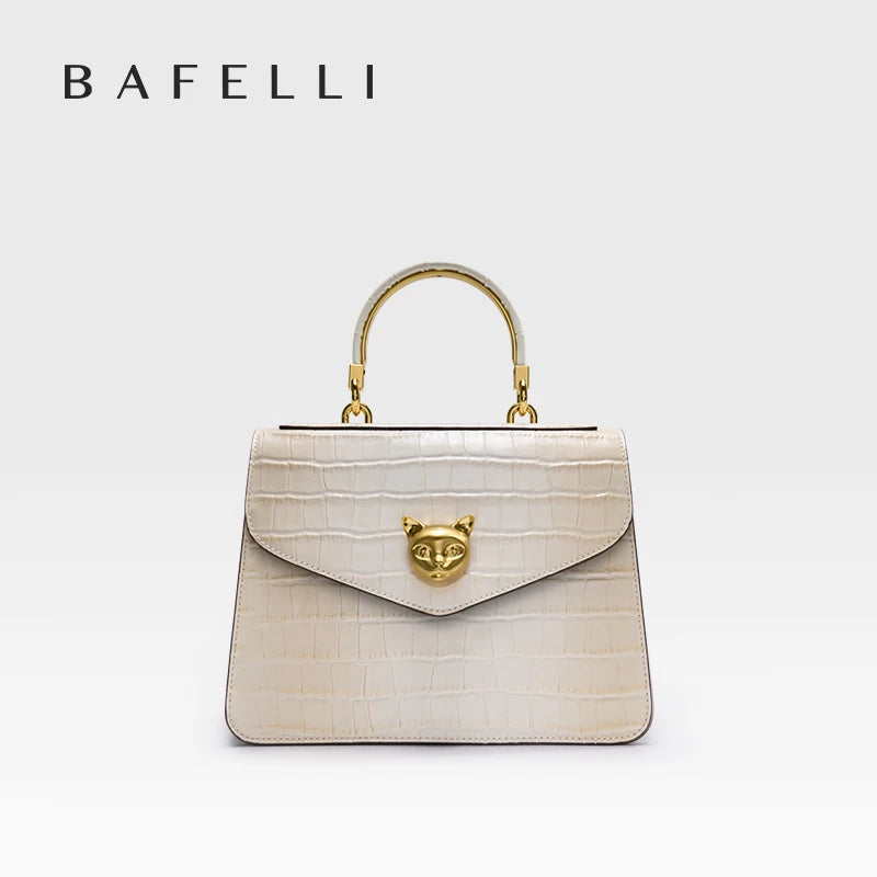BAFELLI Fashionable Crocodile Pattern Genuine Leather Handbag Features Detachable Cowhide Shoulder Strap Suitable for Hand Held