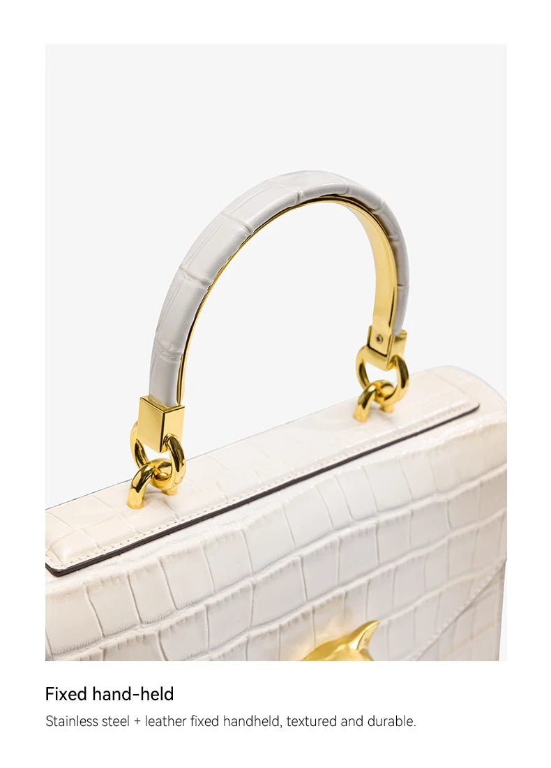 BAFELLI Fashionable Crocodile Pattern Genuine Leather Handbag Features Detachable Cowhide Shoulder Strap Suitable for Hand Held