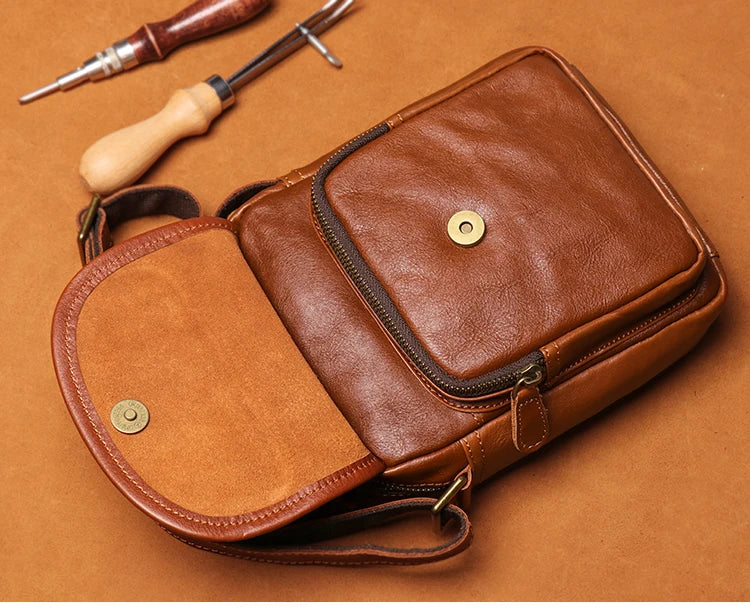 GURO High Quality Head Layer Cowhide Shoulder Bag Men's Genuine Leather Small Crossbody Man's Luxury Satchel Daily Mobile Pouch