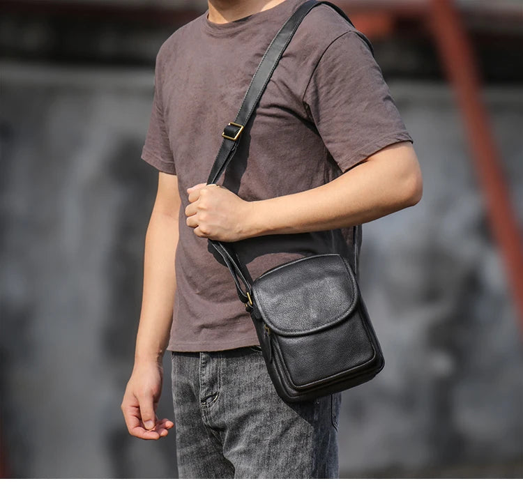 GURO High Quality Head Layer Cowhide Shoulder Bag Men's Genuine Leather Small Crossbody Man's Luxury Satchel Daily Mobile Pouch