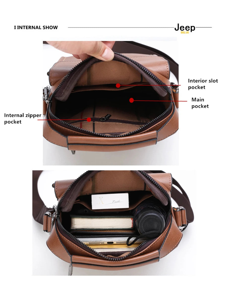JEEP BULUO Men's bag pu leather Business High quality Waterproof crossbody handbag black brown messnger shoulder bags hot sale