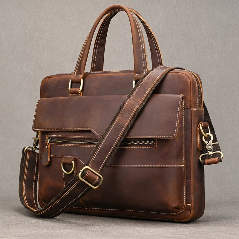 Genuine Leather Briefcase For Men Male Cowskin Laptop Business Handbag Vintage Style Crazy horse leather Shoulder Crossbody Bag