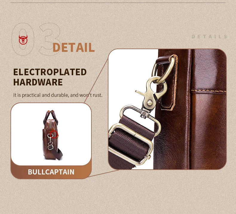 BULLCAPTAIN Briefcase Shoulder Messenger Bags Men's Genuine Leather 14-inch Laptop Bag's Men's Briefcase Office Business Handbag