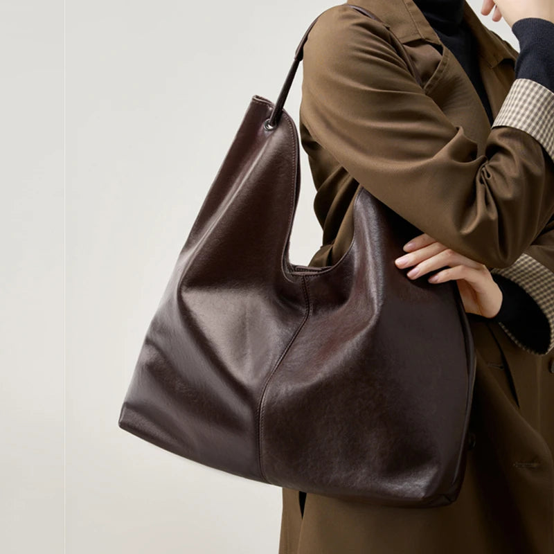 BURMINSA Large Genuine Leather Hobo Shoulder Bag For Women Slouchy Cowhide Work Tote Office Commuter Shopper Underarm Handbags