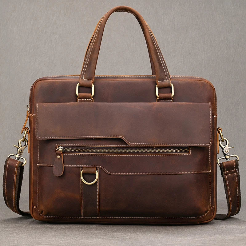 Genuine Leather Briefcase For Men Male Cowskin Laptop Business Handbag Vintage Style Crazy horse leather Shoulder Crossbody Bag