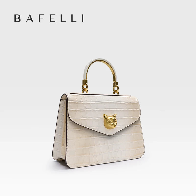 BAFELLI Fashionable Crocodile Pattern Genuine Leather Handbag Features Detachable Cowhide Shoulder Strap Suitable for Hand Held