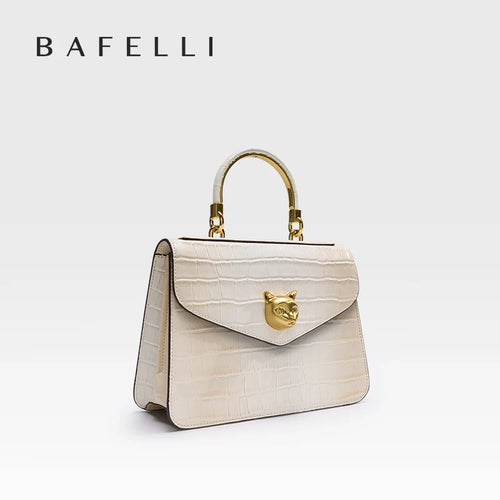 BAFELLI Fashionable Crocodile Pattern Genuine Leather Handbag Features Detachable Cowhide Shoulder Strap Suitable for Hand Held