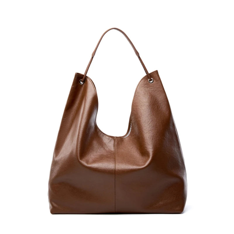 BURMINSA Large Genuine Leather Hobo Shoulder Bag For Women Slouchy Cowhide Work Tote Office Commuter Shopper Underarm Handbags