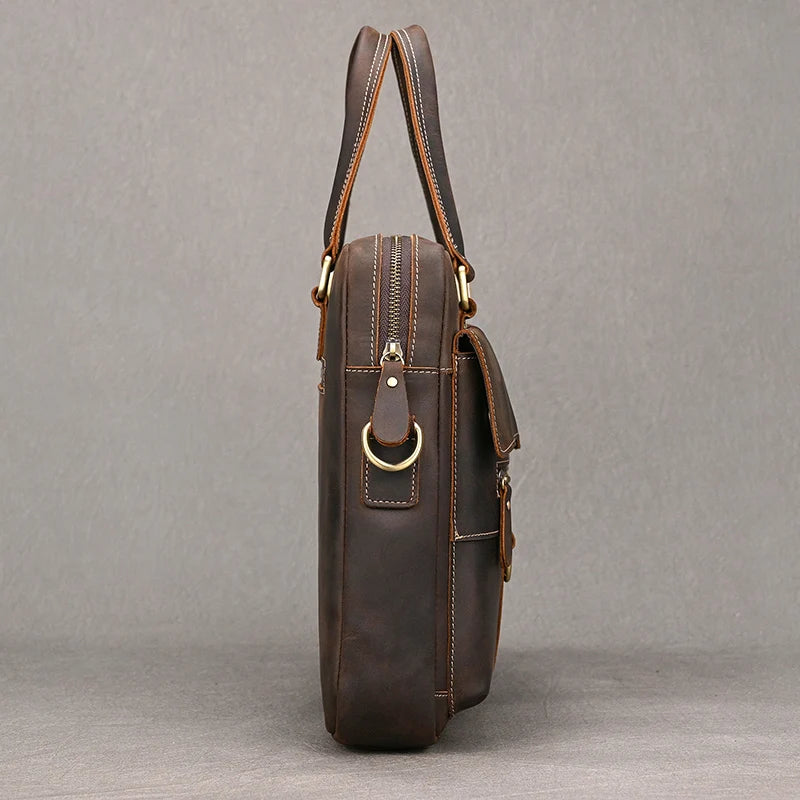 Genuine Leather Briefcase For Men Male Cowskin Laptop Business Handbag Vintage Style Crazy horse leather Shoulder Crossbody Bag