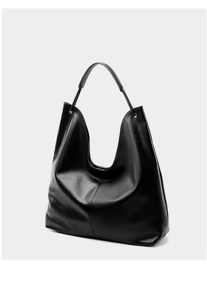 BURMINSA Large Genuine Leather Hobo Shoulder Bag For Women Slouchy Cowhide Work Tote Office Commuter Shopper Underarm Handbags