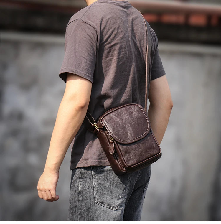 GURO High Quality Head Layer Cowhide Shoulder Bag Men's Genuine Leather Small Crossbody Man's Luxury Satchel Daily Mobile Pouch