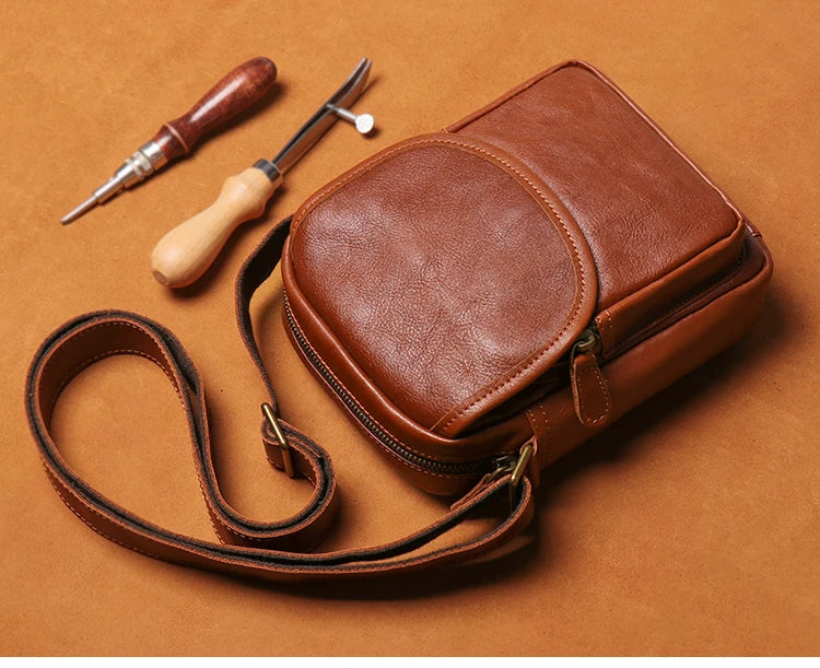 GURO High Quality Head Layer Cowhide Shoulder Bag Men's Genuine Leather Small Crossbody Man's Luxury Satchel Daily Mobile Pouch