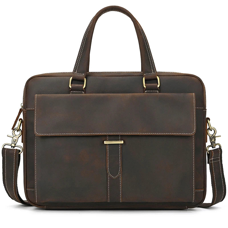 Genuine Leather Briefcase For Men Male Cowskin Laptop Business Handbag Vintage Style Crazy horse leather Shoulder Crossbody Bag