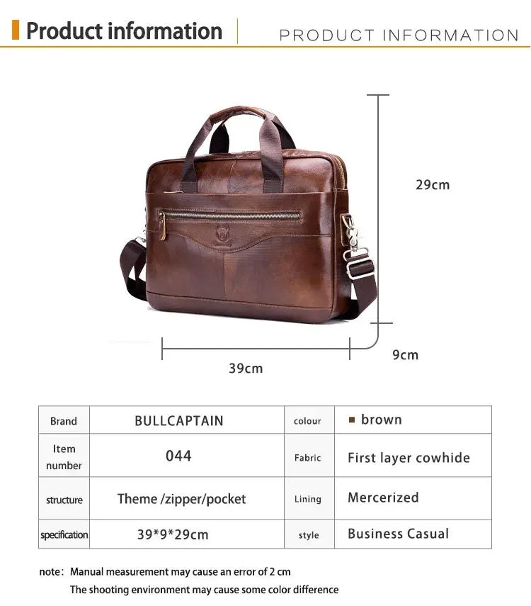 BULLCAPTAIN Cow Leather Briefcase Men Handbags High Quality Business Laptop Massager Bag Men Brand Real Leather Handbags