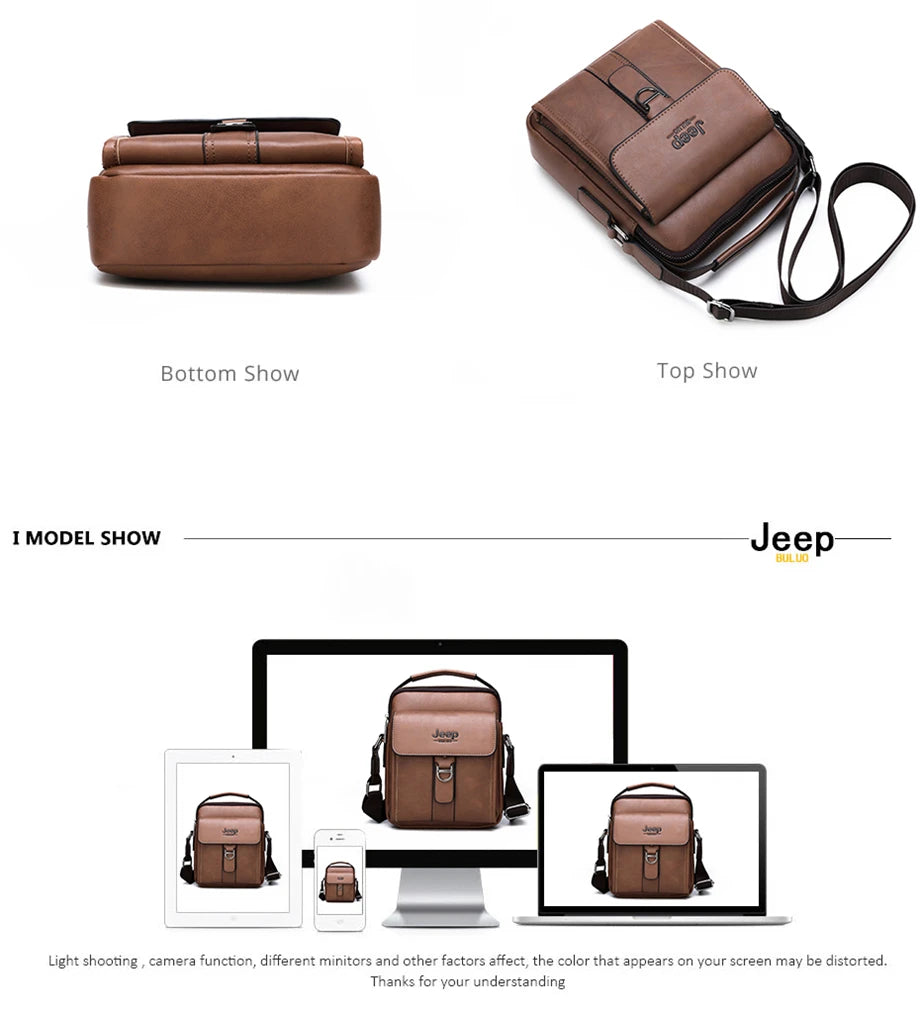 JEEP BULUO Men's bag pu leather Business High quality Waterproof crossbody handbag black brown messnger shoulder bags hot sale