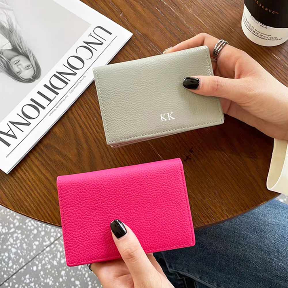 Cowhide Luxury Business Card Holder Engraving Fashion Simple Card Wallet Personalized Woman Man Card Bag Casual Coin Purse Gift