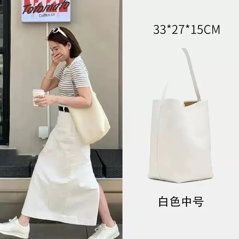 High Quality Bucket Bag Genuine Leather Shoulder Premium Large-capacity Cowhide Commuter Fashionable Relaxed Versatile NO LOGO
