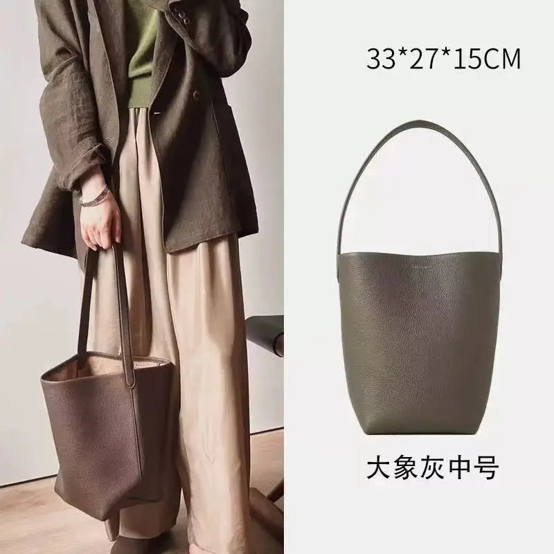 High Quality Bucket Bag Genuine Leather Shoulder Premium Large-capacity Cowhide Commuter Fashionable Relaxed Versatile NO LOGO