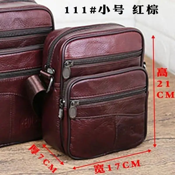 Genuine Leather Men's Shoulder Bag Cowhide Crossbody Business Backpack Multi-Layered Briefcase American Retro Style