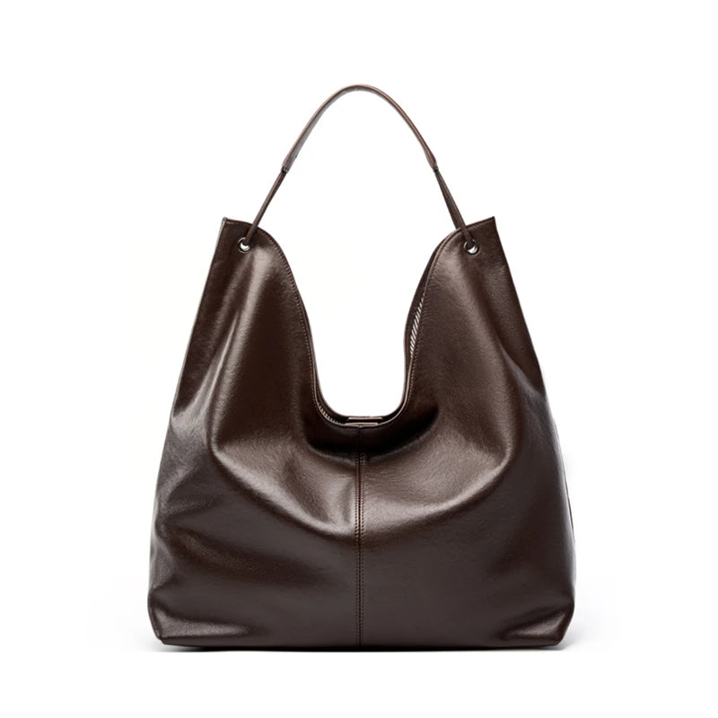 BURMINSA Large Genuine Leather Hobo Shoulder Bag For Women Slouchy Cowhide Work Tote Office Commuter Shopper Underarm Handbags