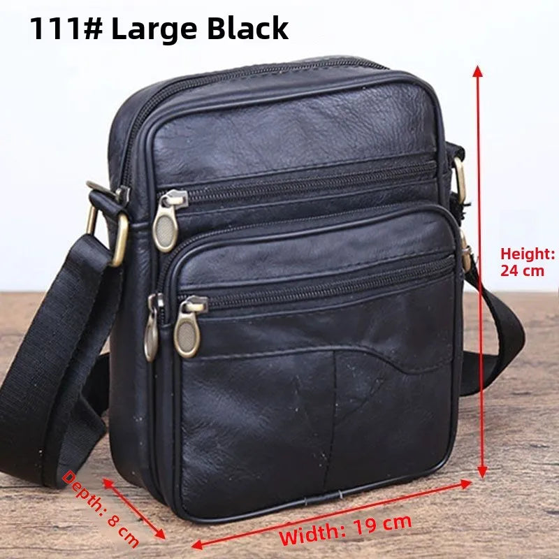Genuine Leather Men's Shoulder Bag Cowhide Crossbody Business Backpack Multi-Layered Briefcase American Retro Style