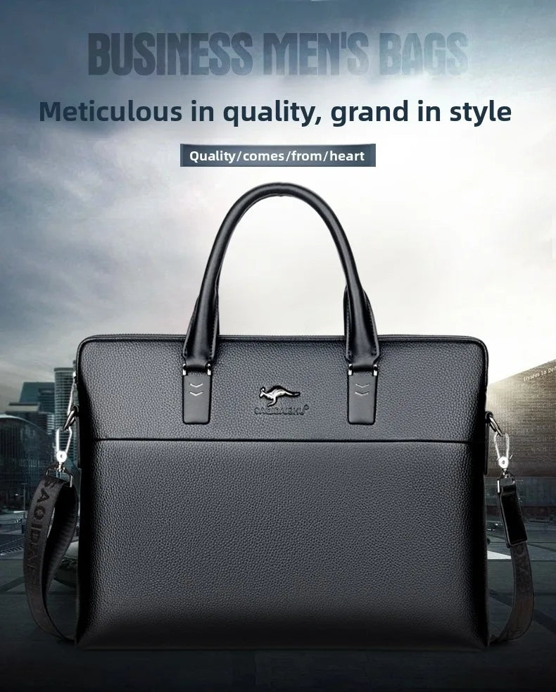 Briefcase men's genuine leather business men's bag handbag single shoulder large capacity casual cowhide crossbody computer bag