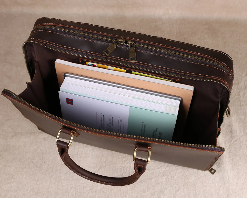 Original Business Casual Genuine Leather Briefcase, Hand-Held Bag, Top Layer Cowhide Computer Bag, Single-Shoulder Bag