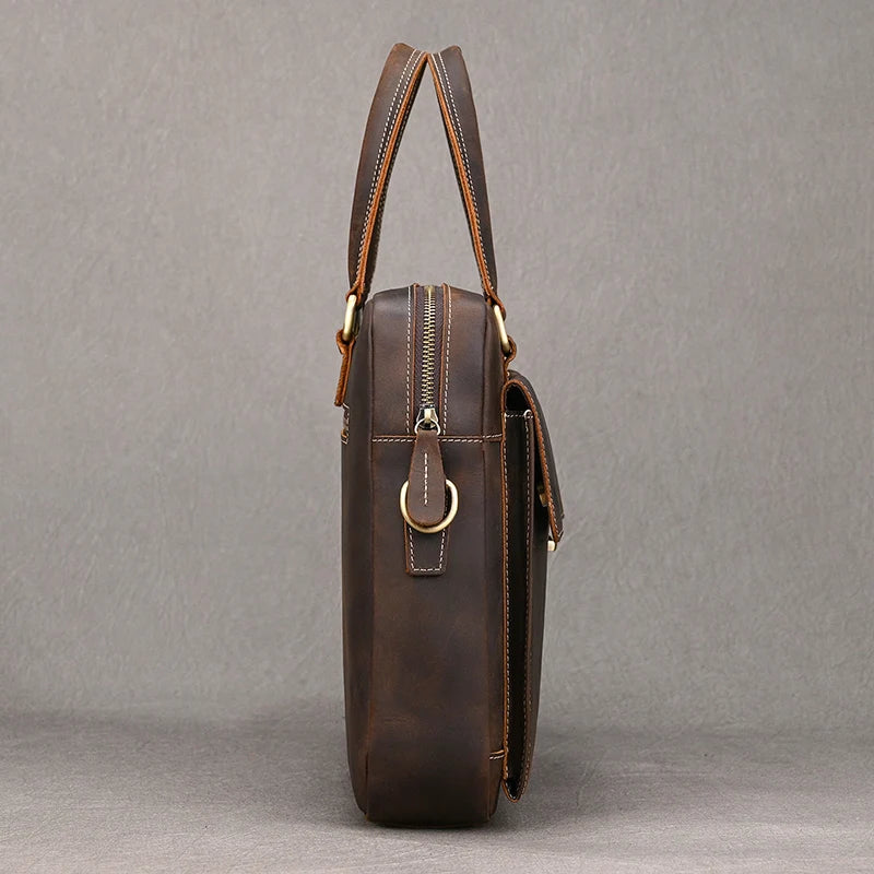 Genuine Leather Briefcase For Men Male Cowskin Laptop Business Handbag Vintage Style Crazy horse leather Shoulder Crossbody Bag