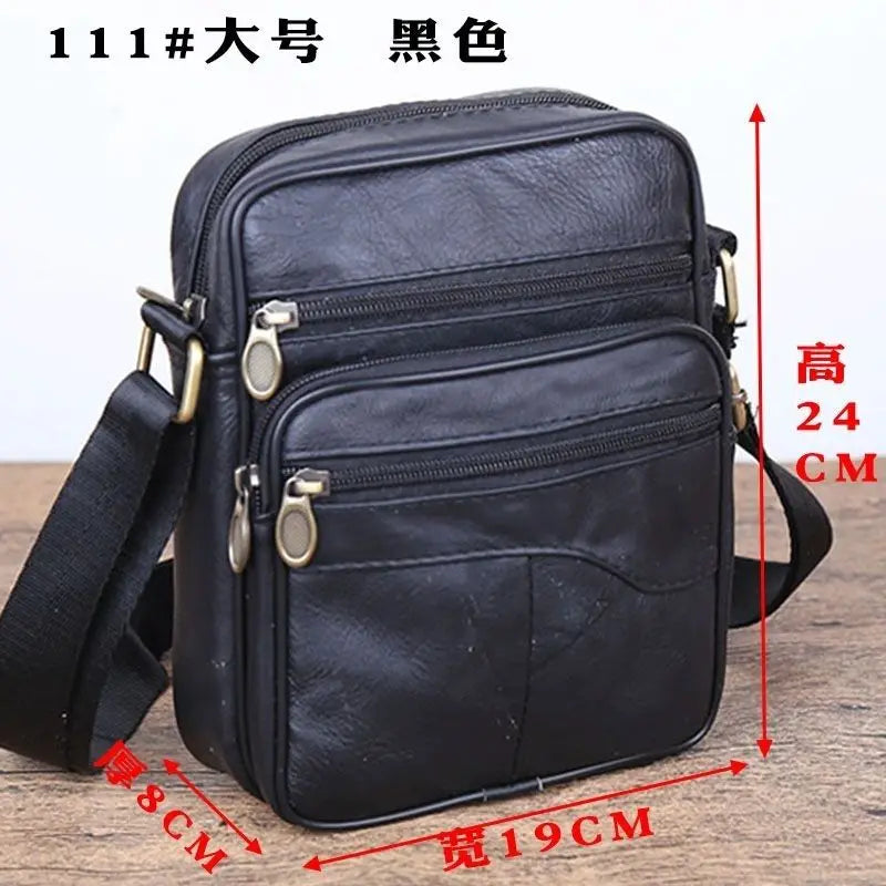 Genuine Leather Men's Shoulder Bag Cowhide Crossbody Business Backpack Multi-Layered Briefcase American Retro Style