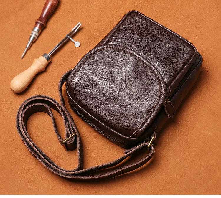 GURO High Quality Head Layer Cowhide Shoulder Bag Men's Genuine Leather Small Crossbody Man's Luxury Satchel Daily Mobile Pouch