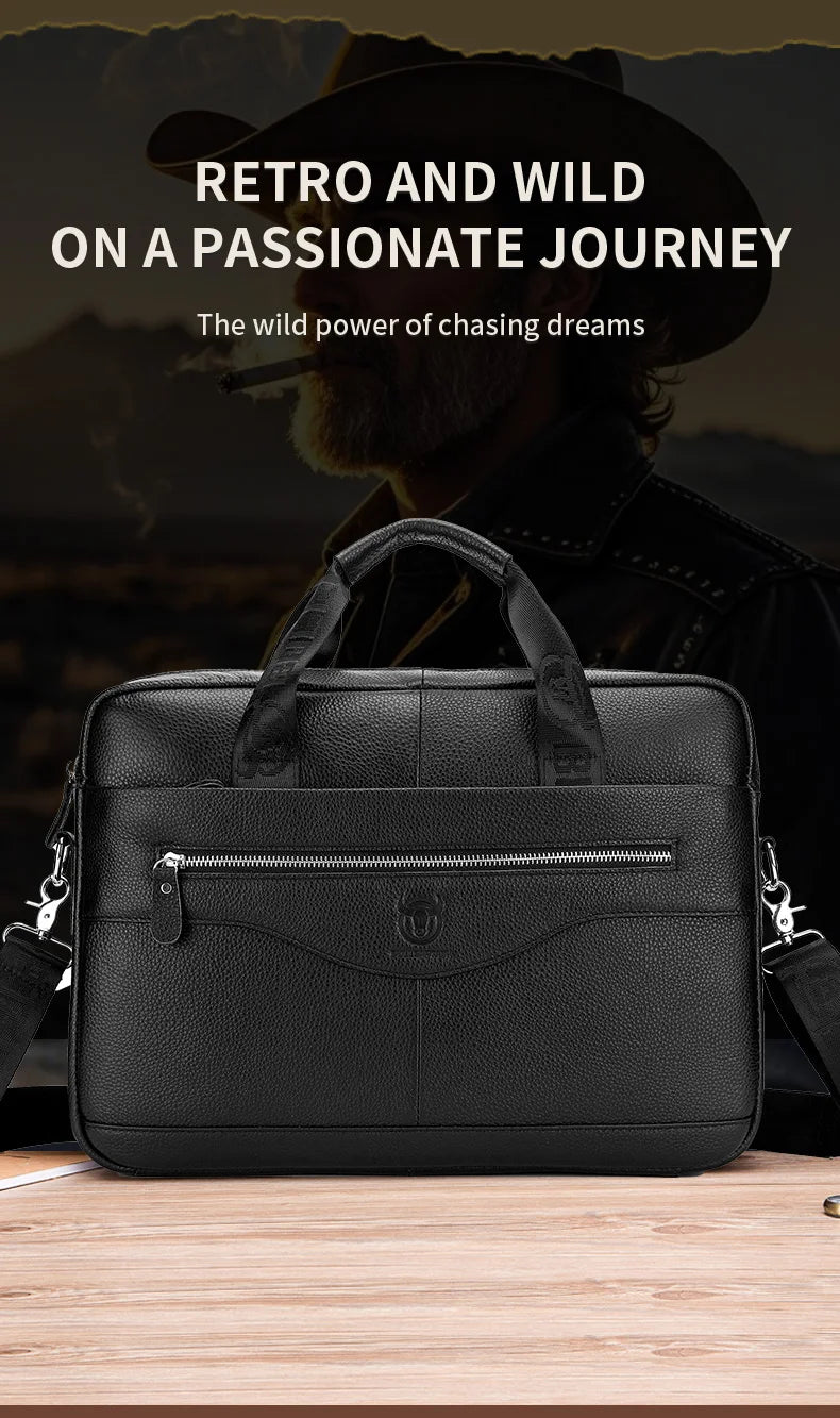 BULLCAPTAIN Briefcase Shoulder Messenger Bags Men's Genuine Leather 14-inch Laptop Bag's Men's Briefcase Office Business Handbag