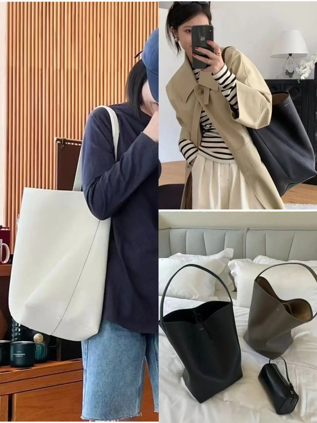 High Quality Bucket Bag Genuine Leather Shoulder Premium Large-capacity Cowhide Commuter Fashionable Relaxed Versatile NO LOGO