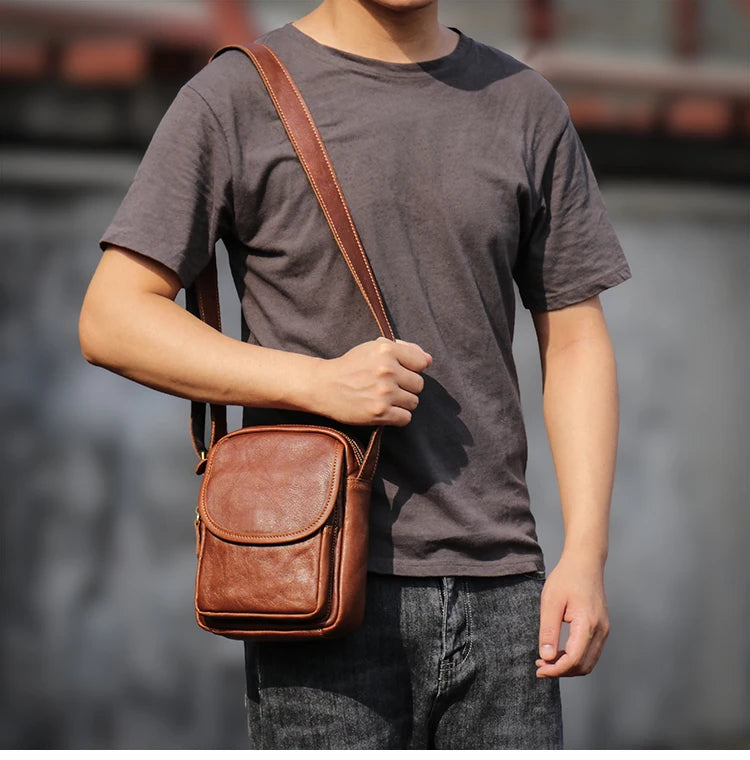 GURO High Quality Head Layer Cowhide Shoulder Bag Men's Genuine Leather Small Crossbody Man's Luxury Satchel Daily Mobile Pouch