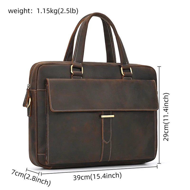 Genuine Leather Briefcase For Men Male Cowskin Laptop Business Handbag Vintage Style Crazy horse leather Shoulder Crossbody Bag