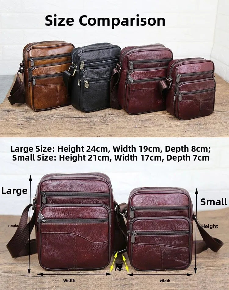Genuine Leather Men's Shoulder Bag Cowhide Crossbody Business Backpack Multi-Layered Briefcase American Retro Style