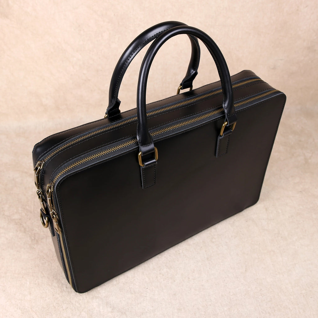 Original Business Casual Genuine Leather Briefcase, Hand-Held Bag, Top Layer Cowhide Computer Bag, Single-Shoulder Bag