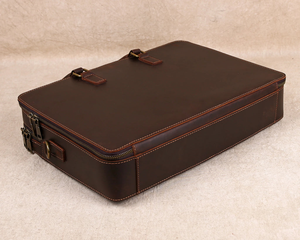 Original Business Casual Genuine Leather Briefcase, Hand-Held Bag, Top Layer Cowhide Computer Bag, Single-Shoulder Bag