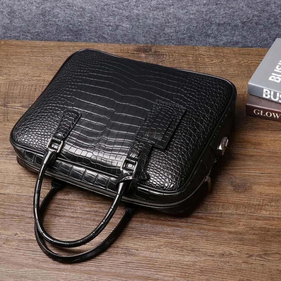 Genuine Leather Bag Men's briefcase High Quality Business handbag Real Cowhide Leather Crocodile pattern Tote Bag