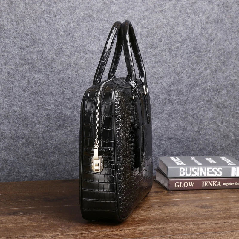 Genuine Leather Bag Men's briefcase High Quality Business handbag Real Cowhide Leather Crocodile pattern Tote Bag