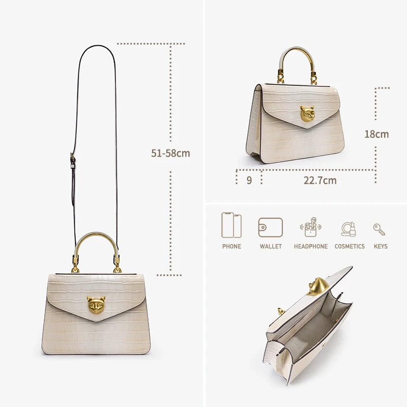 BAFELLI Fashionable Crocodile Pattern Genuine Leather Handbag Features Detachable Cowhide Shoulder Strap Suitable for Hand Held