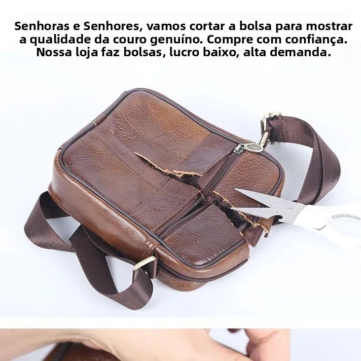 Genuine Leather Men's Shoulder Bag Cowhide Crossbody Business Backpack Multi-Layered Briefcase American Retro Style